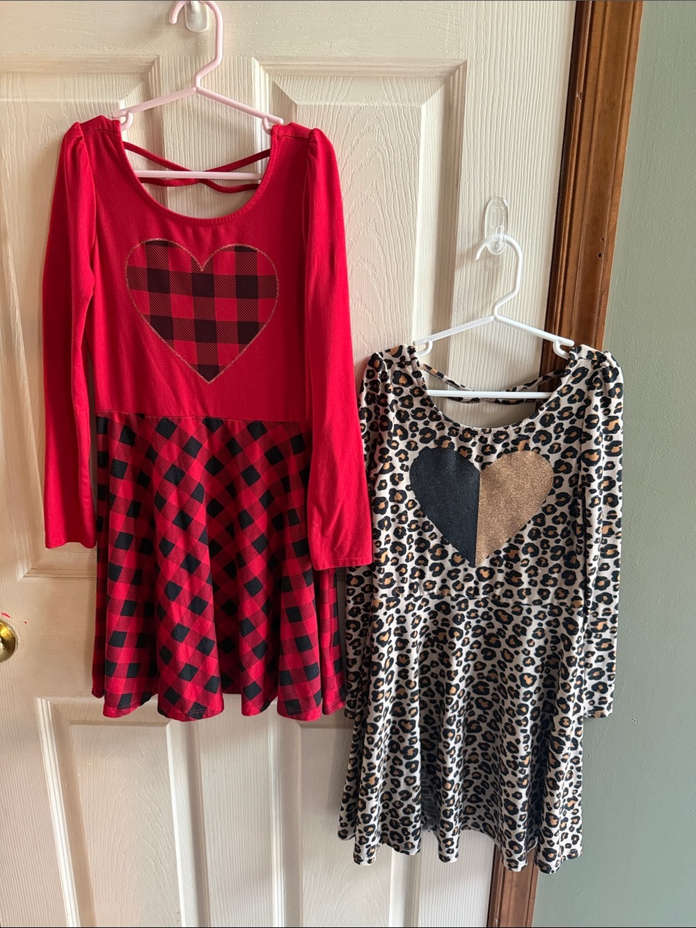 Girls Red Plaid and Leopard print Heart Dresses - Kids Dress set